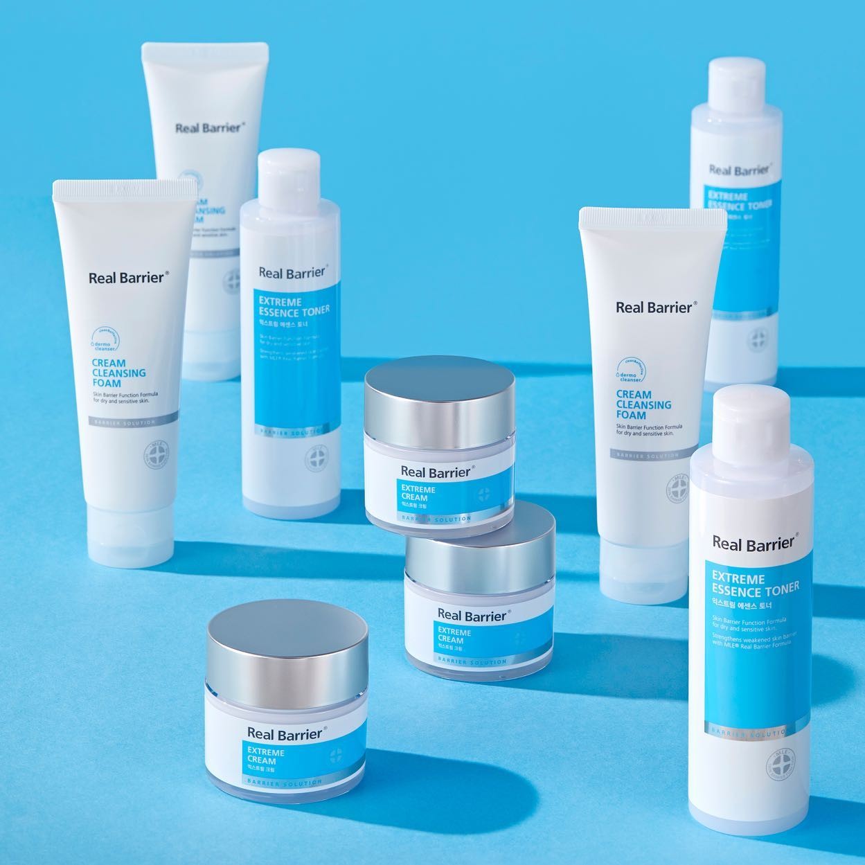 Real Barrier Cosmetics range, including cleanser, toner and cream