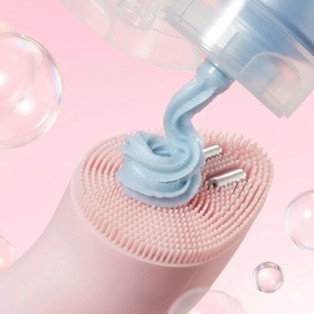 Medicube AGE-R Booster Cleanser Head with application of foam cleanser