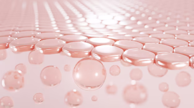Collagen effect in natural skin diagram depicting pink protective bubbles