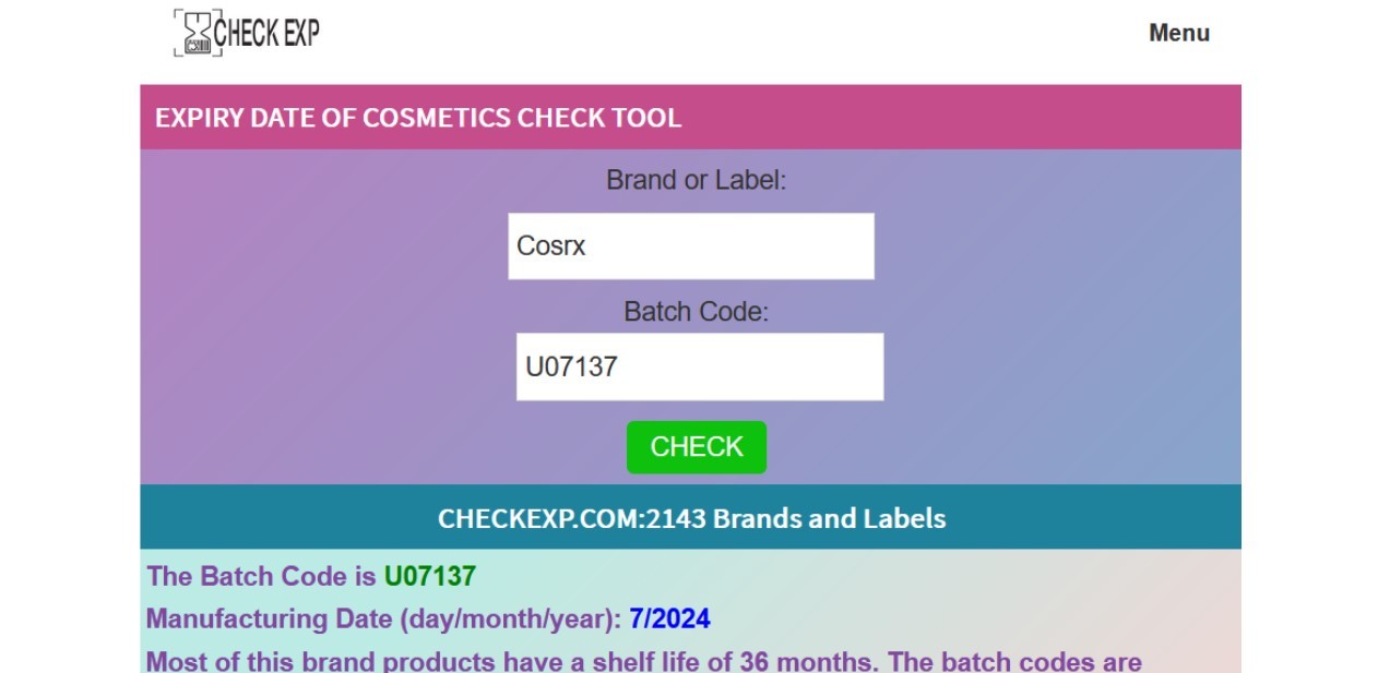 Check Exp query - real product (Cosrx) confirming manufacturer date from batch number