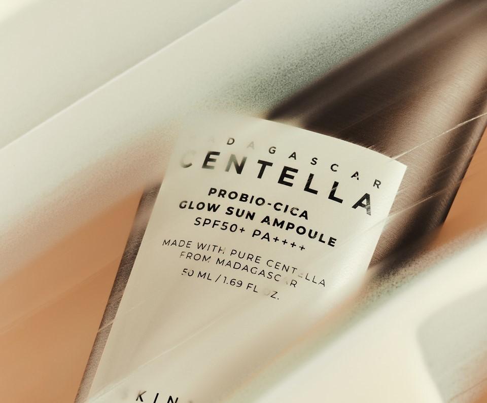 Skin1004 Madagascar Centella Probio-Cica Glow Sun Ampoule close up on label