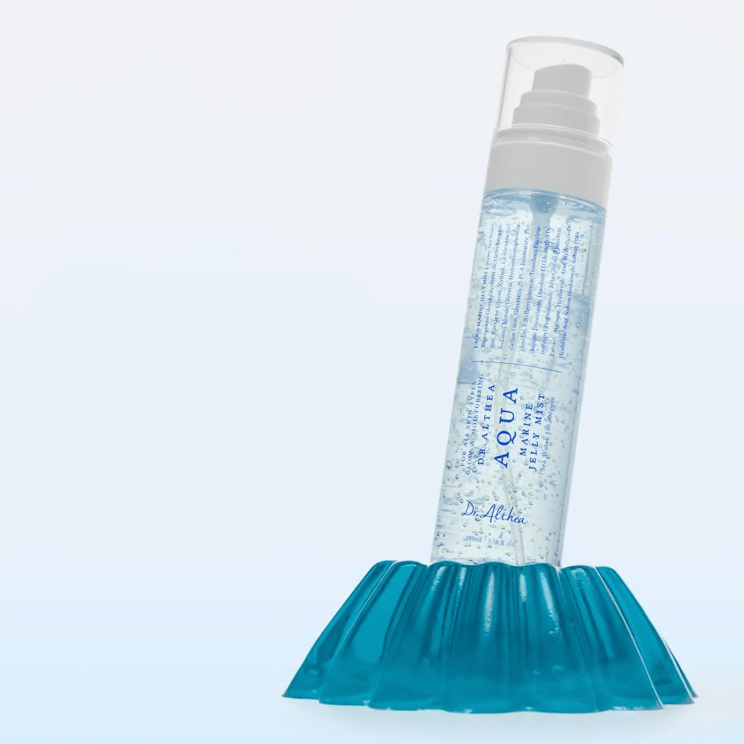 Dr Althea Aqua Marine Jelly Mist standing on a blue jelly