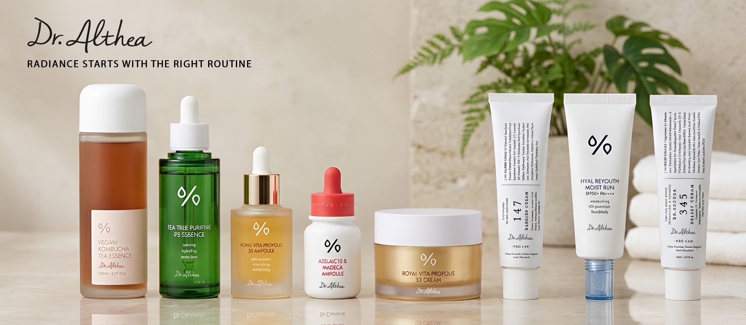 Dr Althea Skincare Banner Showing Model and Products