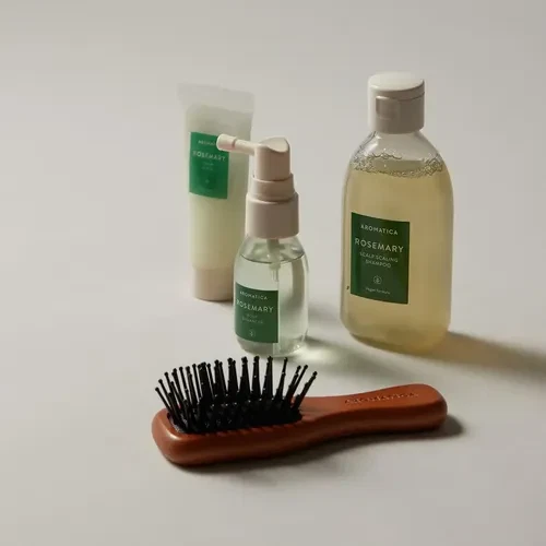 Aromatica Hair Rosemary Products standing in a group