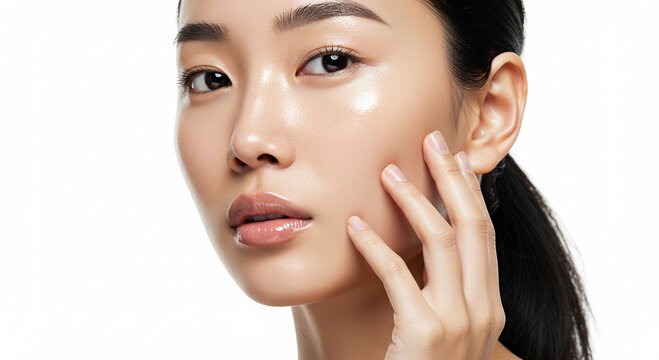 Korean model touching her face and posing for camera