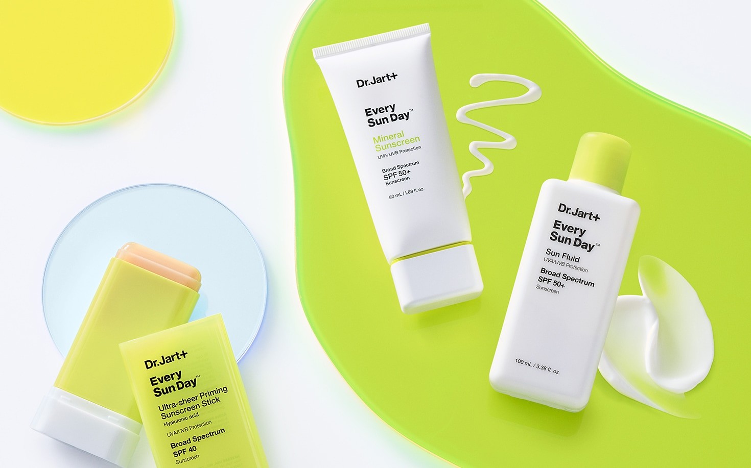 Dr Jart+ Every Day Sun Range showing mineral sunscreen, sun serum and stick