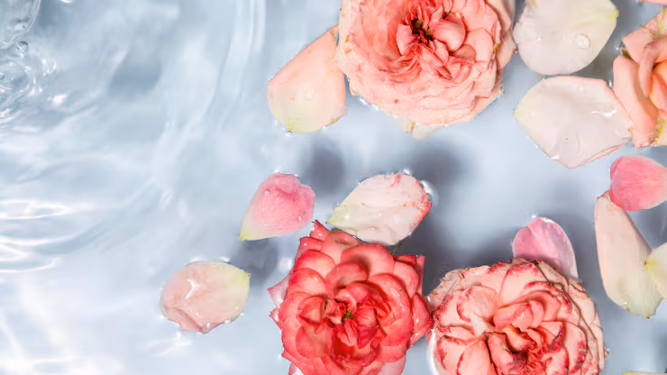 Rose Petals and Flowers Floating in Clear Water