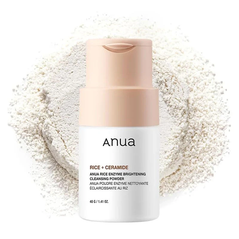 Anua Rice Enzyme Brightening Cleansing Powder on bed of white powder