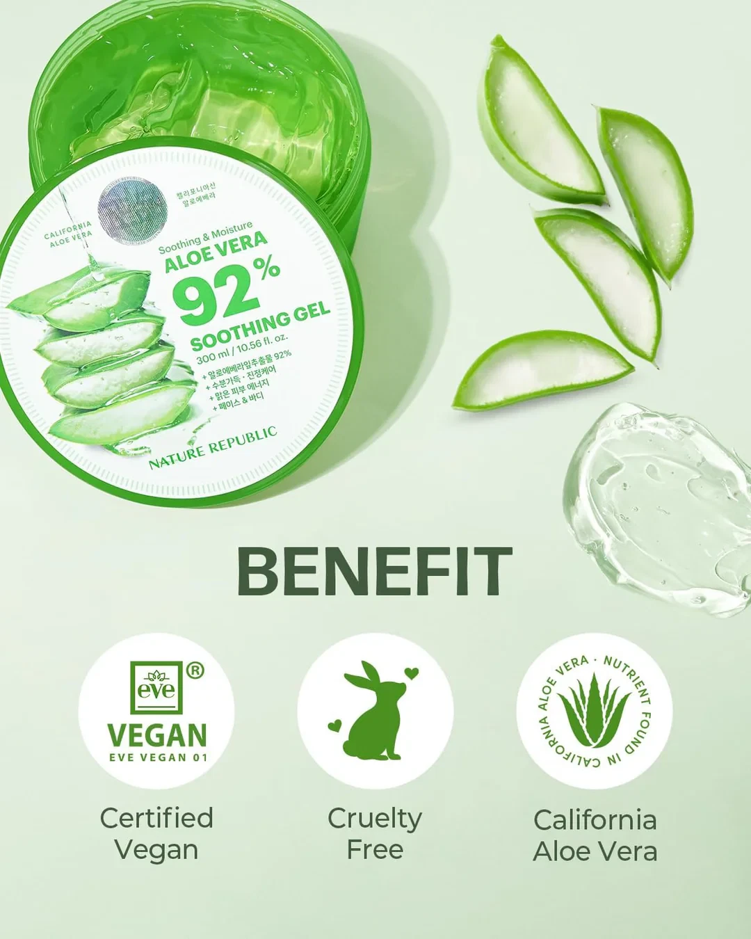 Nature Republic 92 Aloe Soothing Gel - vegan, cruelty free and made of 92% California Aloe Vera