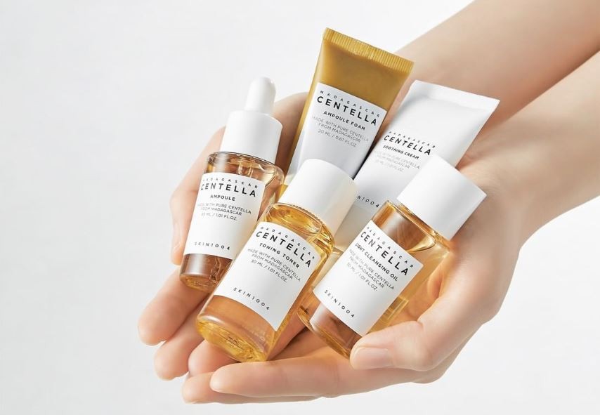 Skin1004 Base Range Miniature Products Being Held in outstretched hands