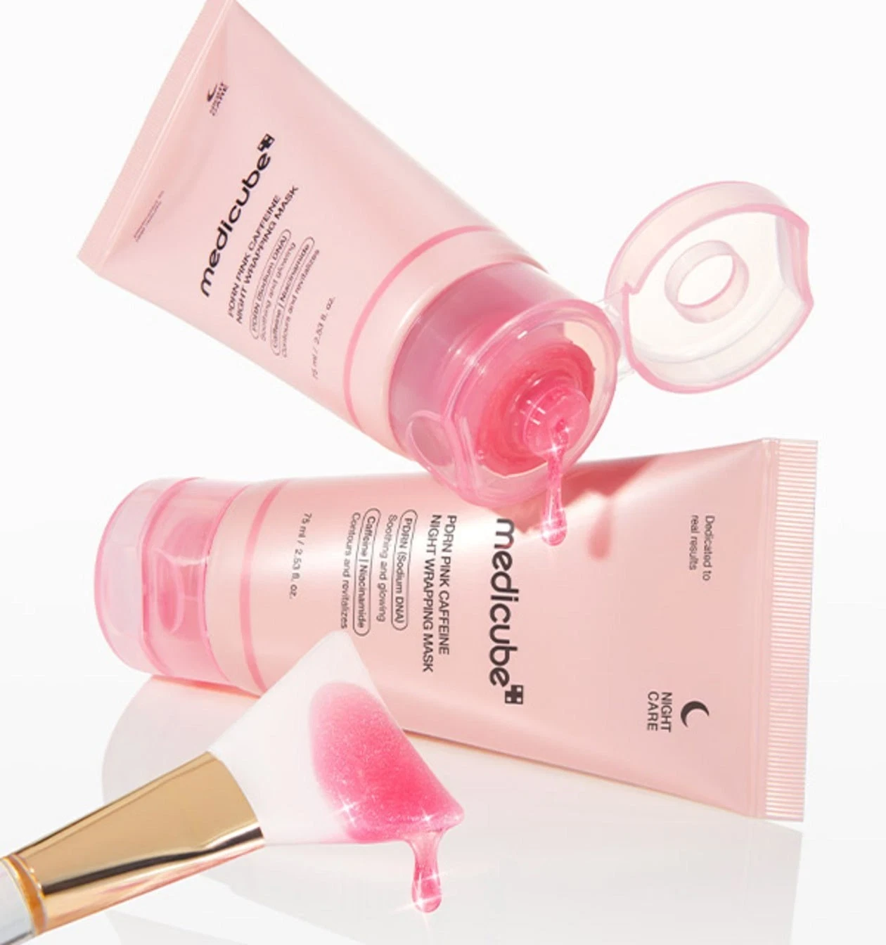 Medicube PDRN Pink Caffeine Night Wrapping Mask with applicator brush