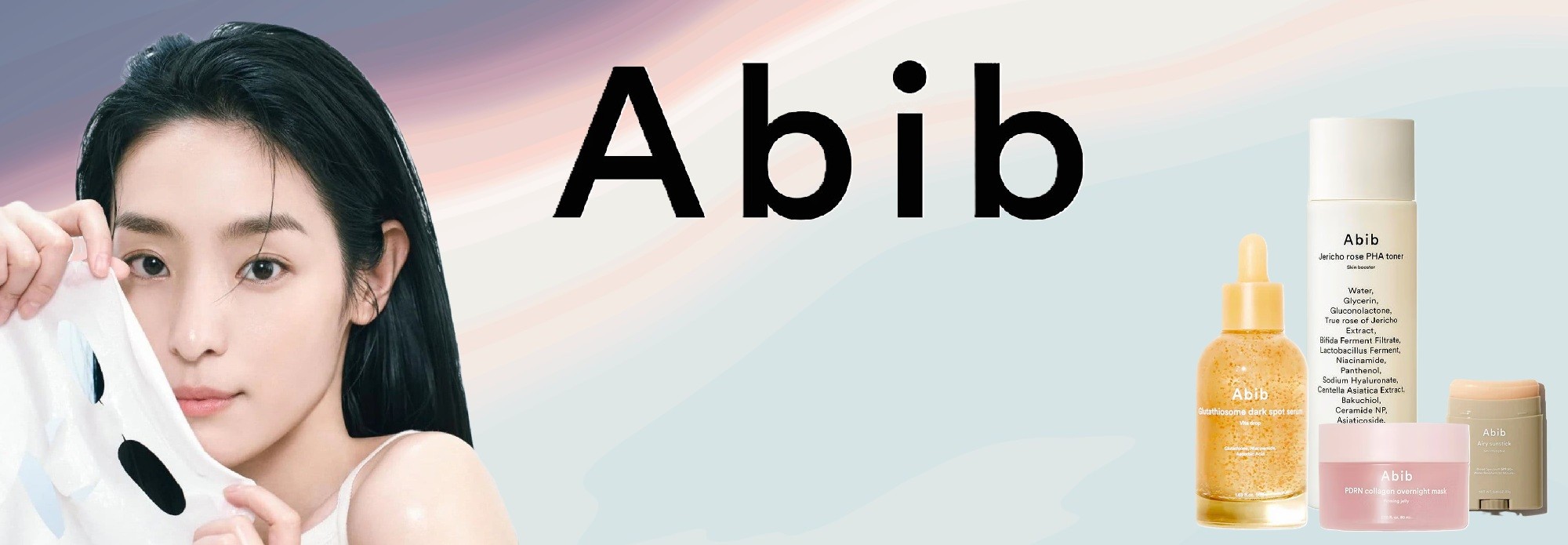 Abib Skincare Range with model and new products