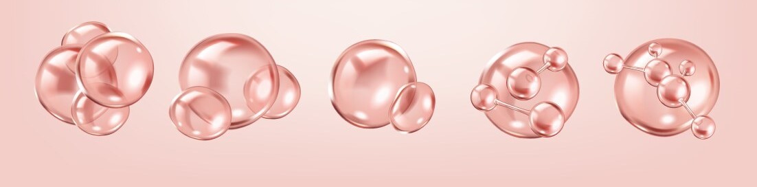 Pink bubbles like molecules in a soft, pink background