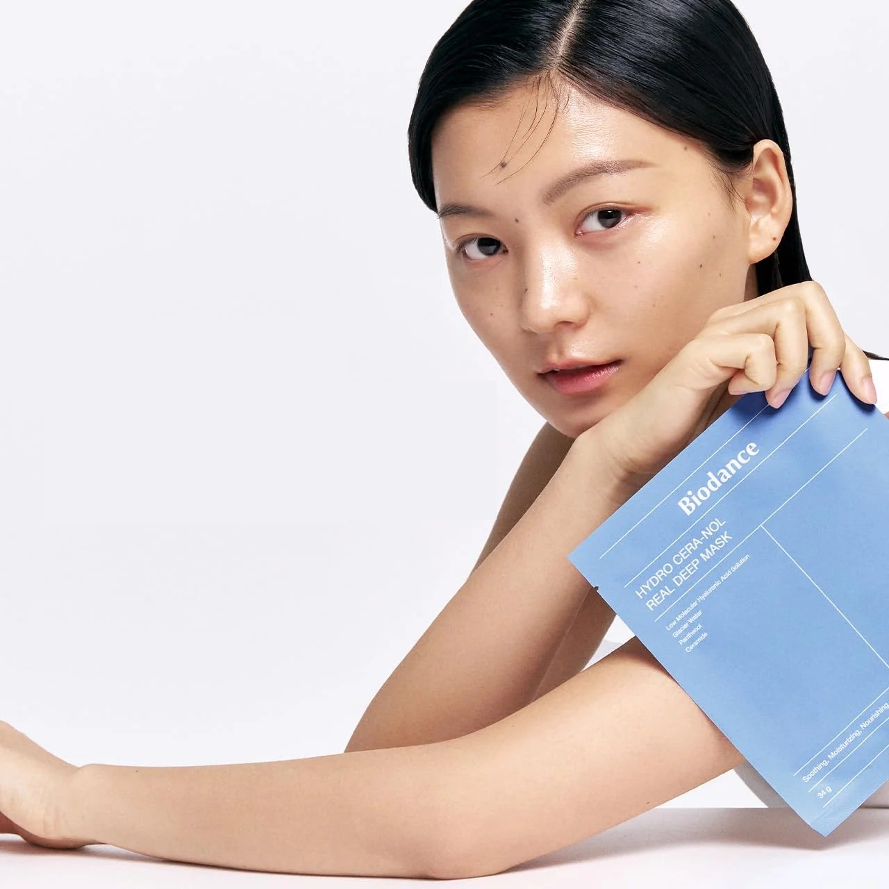 Biodance model holding Hydro Cera-Nol Real Deep mask