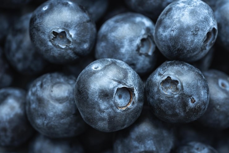 Close-up of fresh, plump and vibrant blueberries