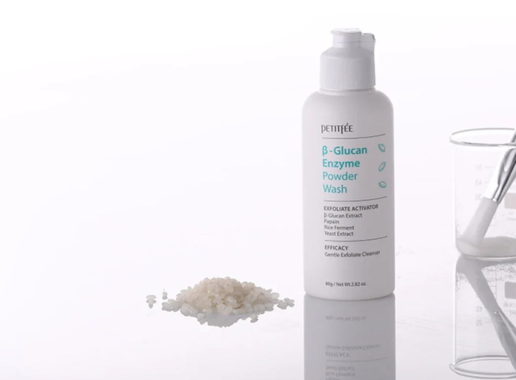 Petitfee B-Glucan Enzyme Powder Wash on white, cream background