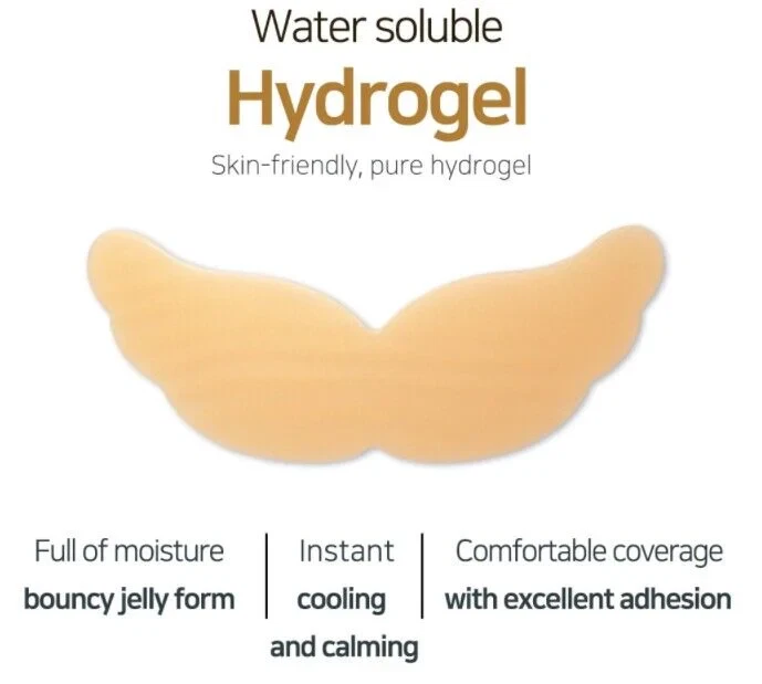 Promotional picture of Petitfee Hydrogel Neck Mask showing benefits and angel wing shape