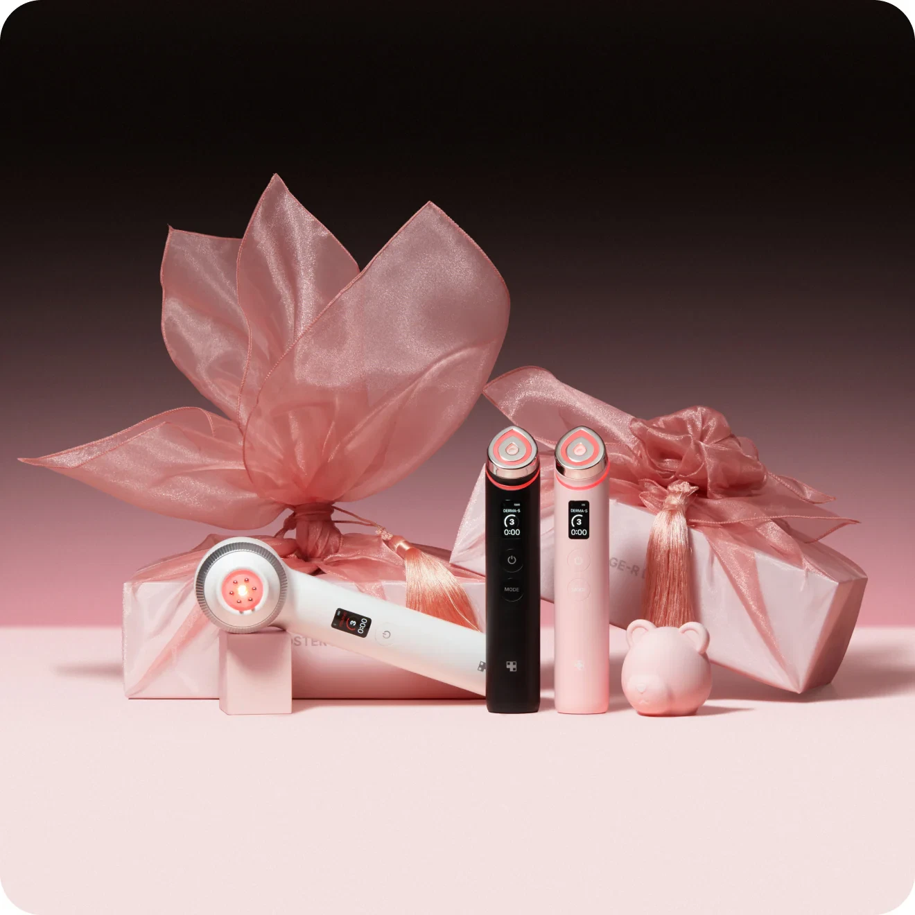 Medicube Device line with gift-wrapped boxes in the background