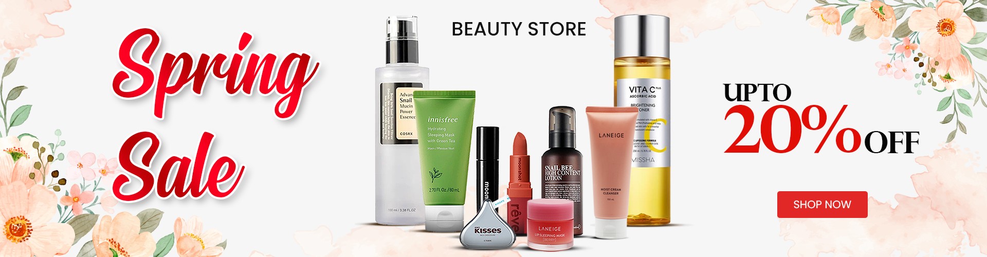 Spring sale upto 20% off on beauty store