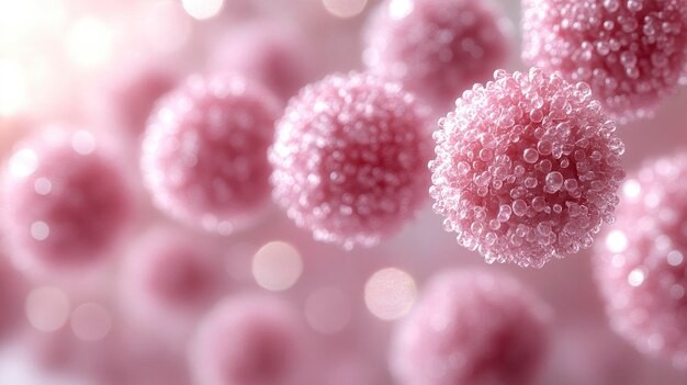 Pink bubbly molecules in high-resolution under microscopy