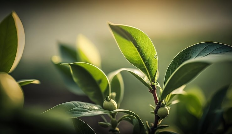 Close up of tea tree leaves in the sunlight