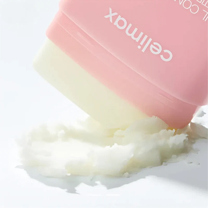 Celimax Oil Control Mattifying Sun Stick being smashed against a surface, showing its creamy and light texture
