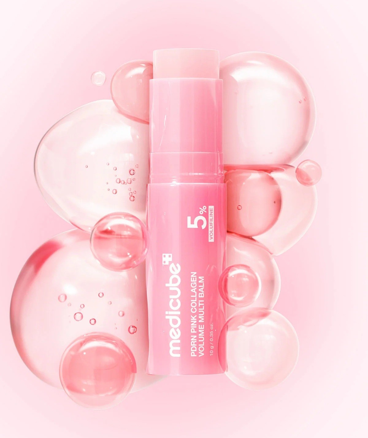 Medicube PDRN Pink Collagen Volume Multi Balm with pink, clear bubbles