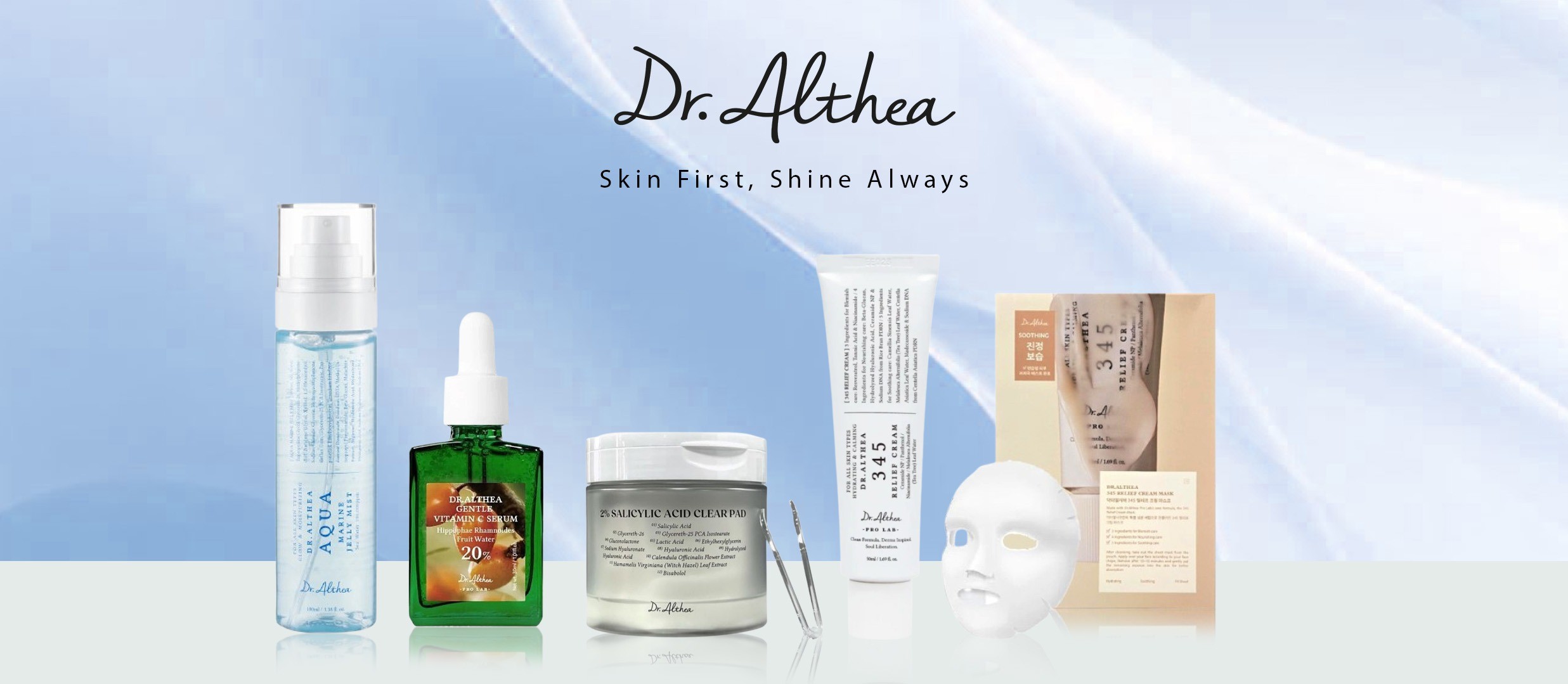 Dr Althea Skincare Banner Showing Model and Products