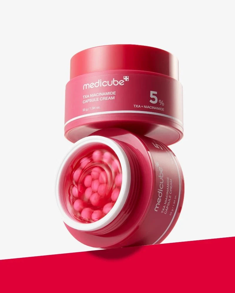 Medicube TXA Niacinamide Capsule Cream stacked together